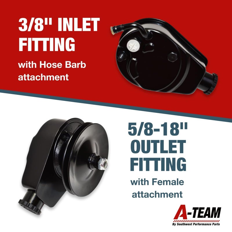 A-Team Performance Power Steering Pump Kit - Saginaw P Series Design - Billet Aluminum Power Steering Cap - Compatible with GMC, Chevrolet, Buick & Pontiac Models - Black - Image 4